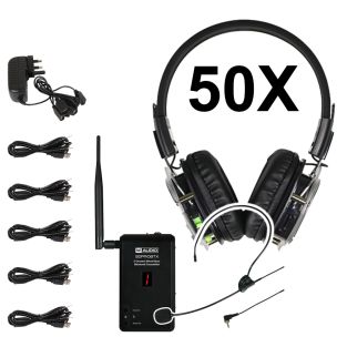 W-audio  Silent disco set met 50 Koptelefoons incl headset en lader