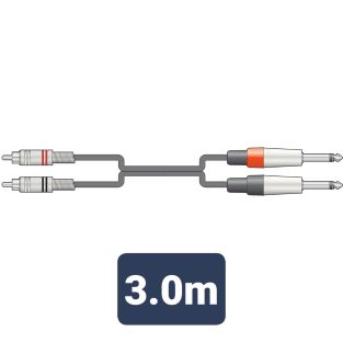 2 x 6.3mm mono Jack pluggen - 2 x RCA pluggen audiokabel 3 meter