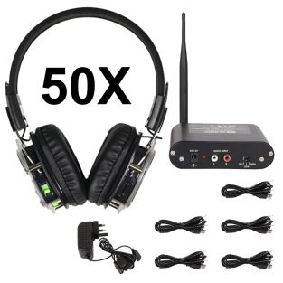 W-audio  Silent disco set met 50 Koptelefoons incl zender en lader