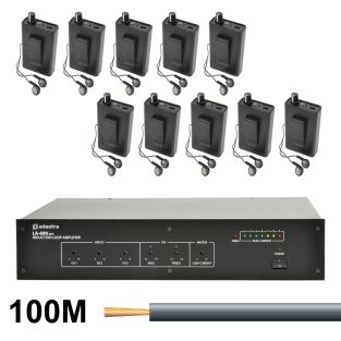 Complete Ringleiding versterkerset met 10 ringleding ontvangers en 100 mtr kabel